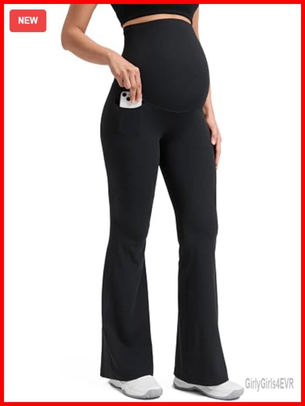 Butterluxe Maternity Flare Leggings Pockets 29" - Workout Yoga Pregnancy Pants